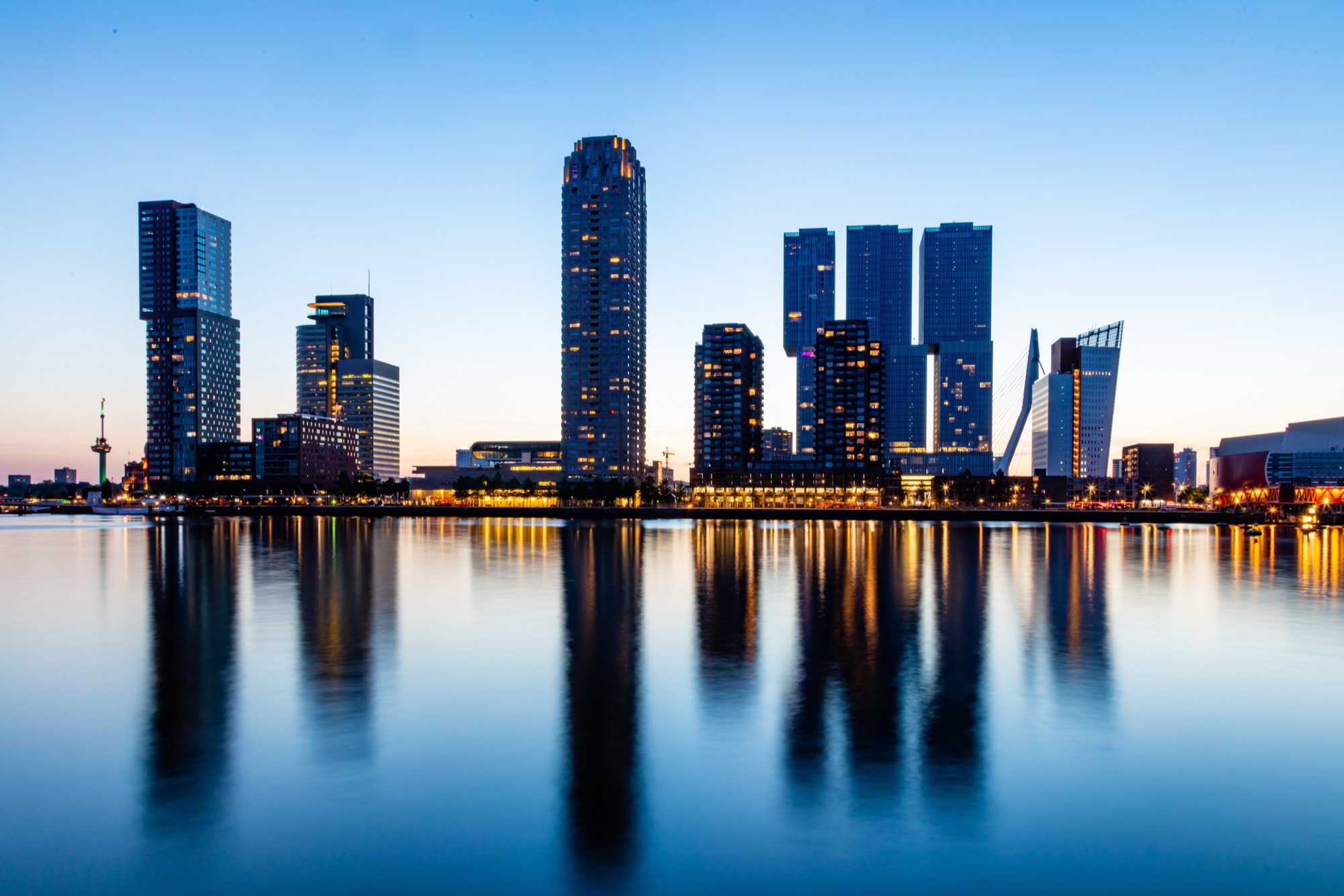 City skyline at dusk